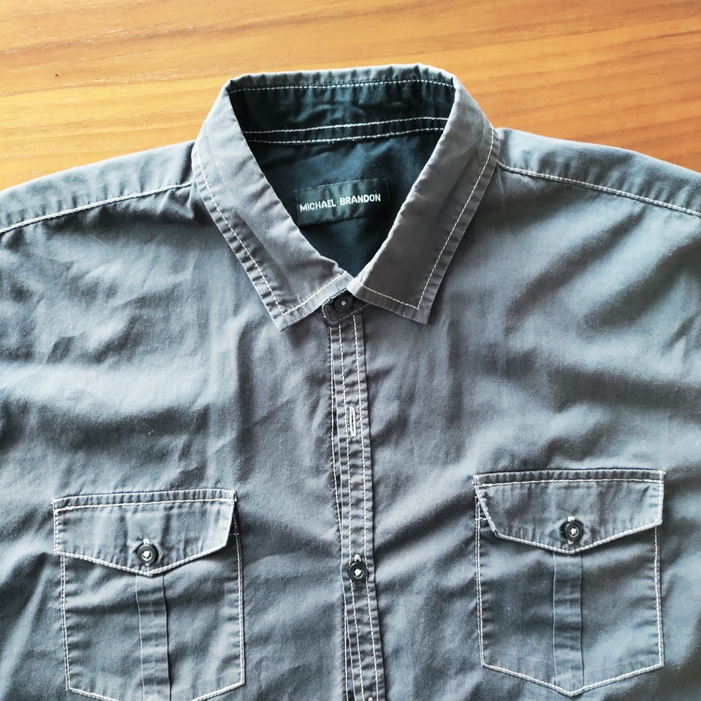 Michael Brandon Dark Gray Casual Button Down Shirt - Large